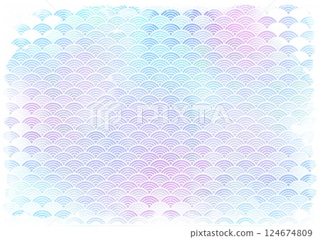 水彩風格淡藍色、紫色、粉紅色、彩色、日本波浪圖案、Seigaiha 水彩風格淡藍色、紫色、粉紅色、彩色、日本波浪圖案、Seigaiha 124674809