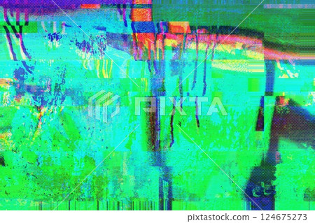 Vivid Glitch Texture in Neon Green, Blue, Pink for Y2K, 90s Aesthetic 124675273