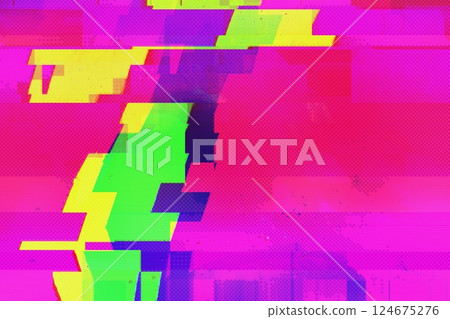 Vibrant Glitch Art in Neon Pink, Green, Yellow with 80s, Y2K Aesthetic 124675276