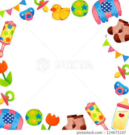 Colorful frame of baby products Hand-drawn illustration background material 124675287