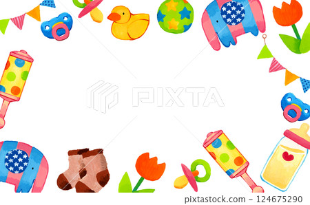 Colorful frame of baby products Hand-drawn illustration background material 124675290