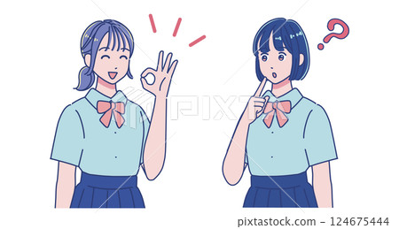 兩名女學生正在交談 124675444