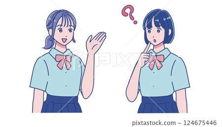 兩名女學生正在交談 兩名女學生正在交談 124675446