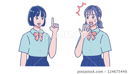 Two female students having a conversation Two female students having a conversation 124675449