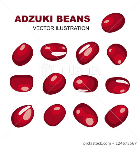 Red adzuki beans set, raw aduki bean collection, Vigna angularis legume seeds, small dry azuki Red adzuki beans set, raw aduki bean collection, Vigna angularis legume seeds, small dry azuki 124675567