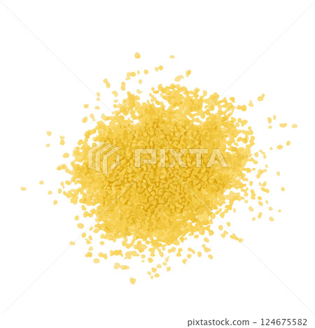 Couscous pile, dry cuscus, raw kuskus, uncooked cous cous or semolina granules on white 124675582