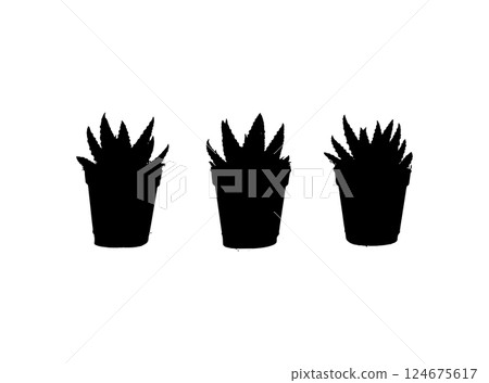 Cactus icon, succulents symbol, plant terrarium simple sign, office table plants silhouettes 124675617