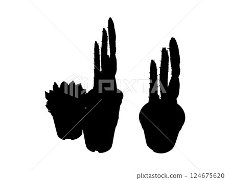 Cactus icon, succulents symbol, plant terrarium simple sign, office table plants silhouettes 124675620