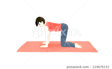 四肢著地做瑜珈和伸展運動的女人,手繪水彩畫 四肢著地做瑜珈和伸展運動的女人,手繪水彩畫 124676141