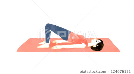 Woman doing bridge pose (Setsubandasana) Yoga/stretching hand-drawn watercolor illustration Woman doing bridge pose (Setsubandasana) Yoga/stretching hand-drawn watercolor illustration 124676151