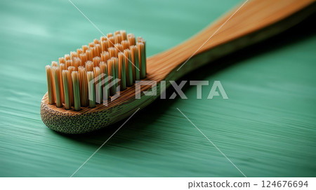 Stylish bamboo toothbrush with eco-friendly natural bristles 124676694