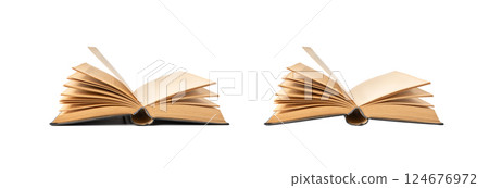 Old book stack pages texture. Vintage books background, antique library collection closeup 124676972