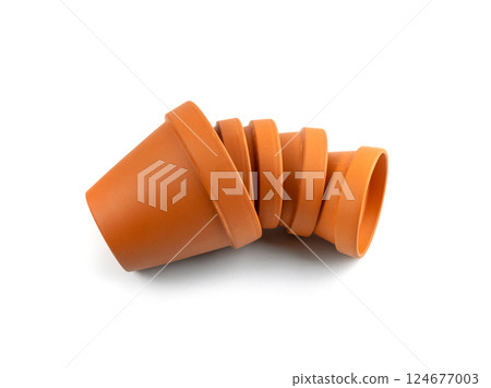 Empty terracotta flower pots, clay garden vase, brown ceramic plant container, garden pottery earthenware 124677003