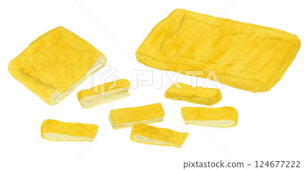 A set of various aburaage drawn by watercolor A set of various aburaage drawn by watercolor 124677222