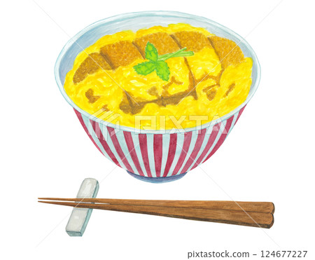 日式炸豬排蓋飯的水彩插圖 124677227