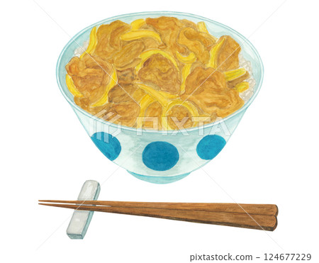 豬肉蓋飯的水彩插圖 豬肉蓋飯的水彩插圖 124677229