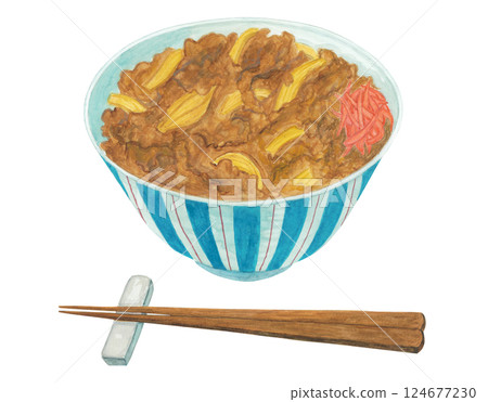 醃薑牛肉飯水彩插圖 醃薑牛肉飯水彩插圖 124677230