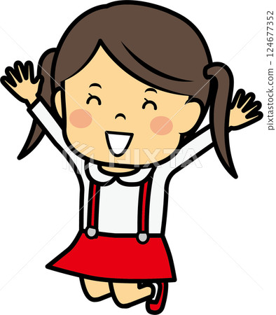 Elementary school girl jumping for joy Elementary school girl jumping for joy 124677352