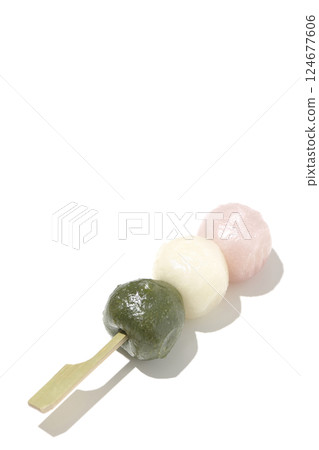 Three-color dumplings photographed on a white background 124677606