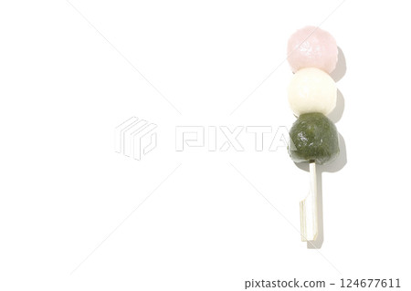 Three-color dumplings photographed on a white background 124677611
