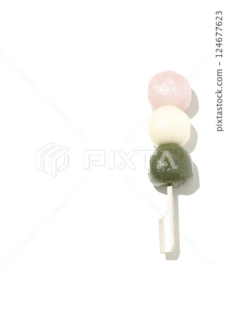 Three-color dumplings photographed on a white background Three-color dumplings photographed on a white background 124677623