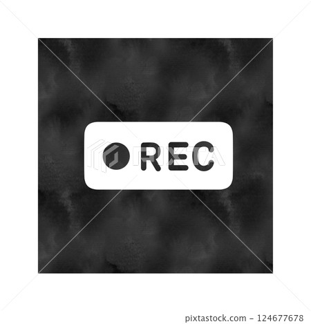 用於錄製的白色 REC 按鈕圖示(黑色方形背景,水彩風格) 用於錄製的白色 REC 按鈕圖示(黑色方形背景,水彩風格) 124677678