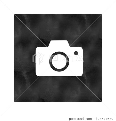 用於攝影和媒體的白色相機圖示(黑色方形背景,水彩風格) 用於攝影和媒體的白色相機圖示(黑色方形背景,水彩風格) 124677679