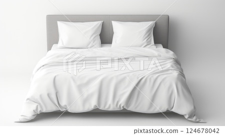 a bed with white clean linens on a white background 124678042