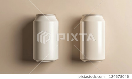 beer or soda aluminum can mockup on beige background 124678046