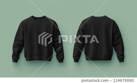 black sweatshirt front and back view isolated on green background 124678080