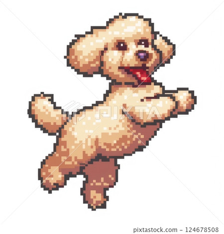 Funny playful poodle jumping on a white background. pixel art, graphics 124678508