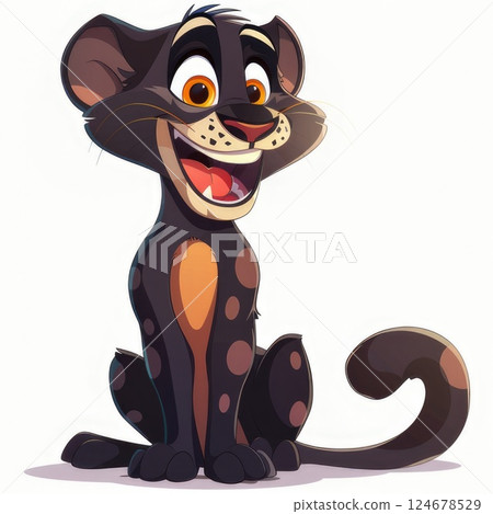 Cute black panther cartoon isolated on white background 124678529