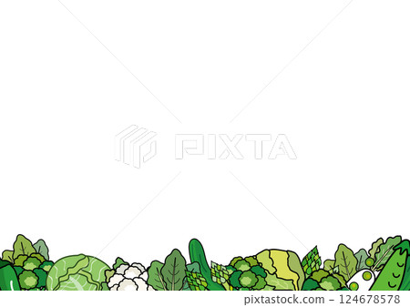 A photo material with many green vegetable illustrations lined up 124678578