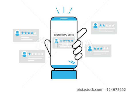 Illustration showing customer reviews posted on a smartphone 124678632