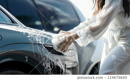 The hands of a person washing a car 124678689