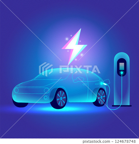 Futuristic EV Car Charging at Electric Station Concept 124678748