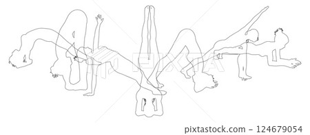 Yoga Pilates Poses Women Silhouettes Concept 124679054