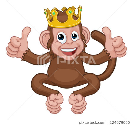 Monkey King Crown Cartoon Animal Giving Thumbs Up 124679060