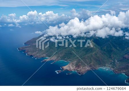 Aerial view of Hiva Oa in the Marquesas Islands, French Polynesia 124679084