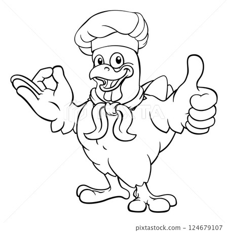 Chicken Chef Cartoon Rooster Cockerel Bird Mascot 124679107