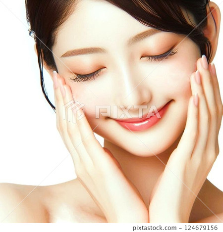 Woman with hands on face Woman with hands on face 124679156