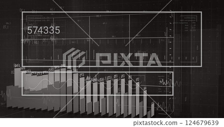 Image of digital data processing and statistics over black background 124679639