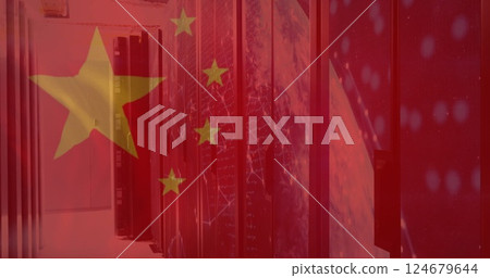 Image of flag of china and digital data processing over computer servers Image of flag of china and digital data processing over computer servers 124679644