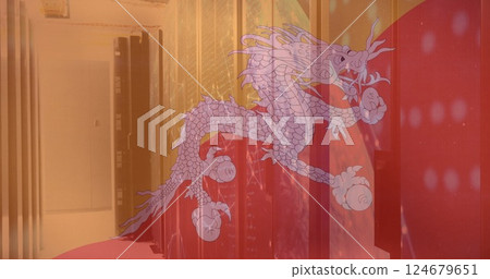 Image of flag of bhutan and digital data processing over computer servers 124679651