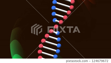 Image of glowing light trails over dna strand spinning 124679672