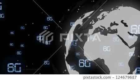 6G technology image over digital globe with binary coding 6G technology image over digital globe with binary coding 124679687