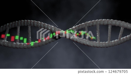 Image of digital data processing over dna strand spinning 124679705