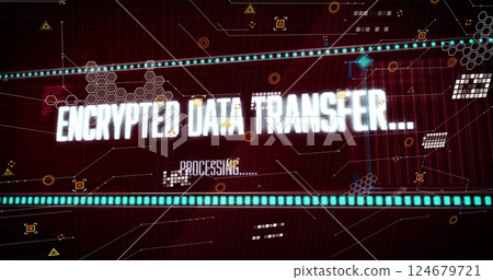 Processing data image with geometric shapes and lines on red background 124679721