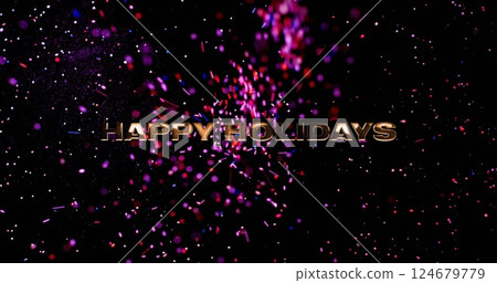 Happy Holidays text with colorful confetti image on black background 124679779