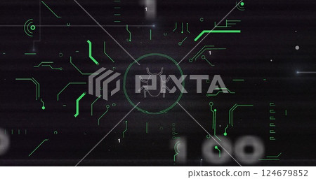 Binary code and bug icon image over dark background 124679852